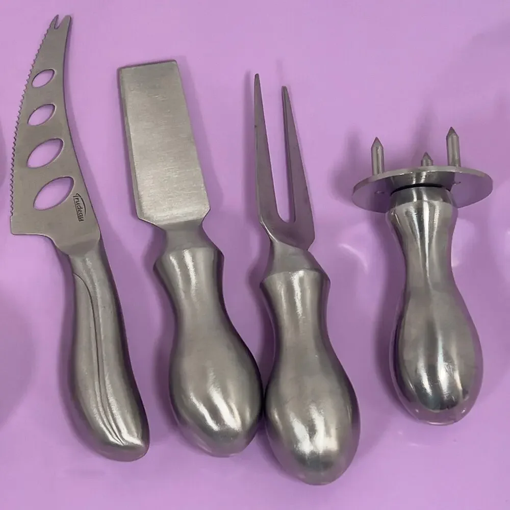 Trudeau Stainless Steel Cheese Knife Set Ergonomic Teardrop Shape Hollow Handles